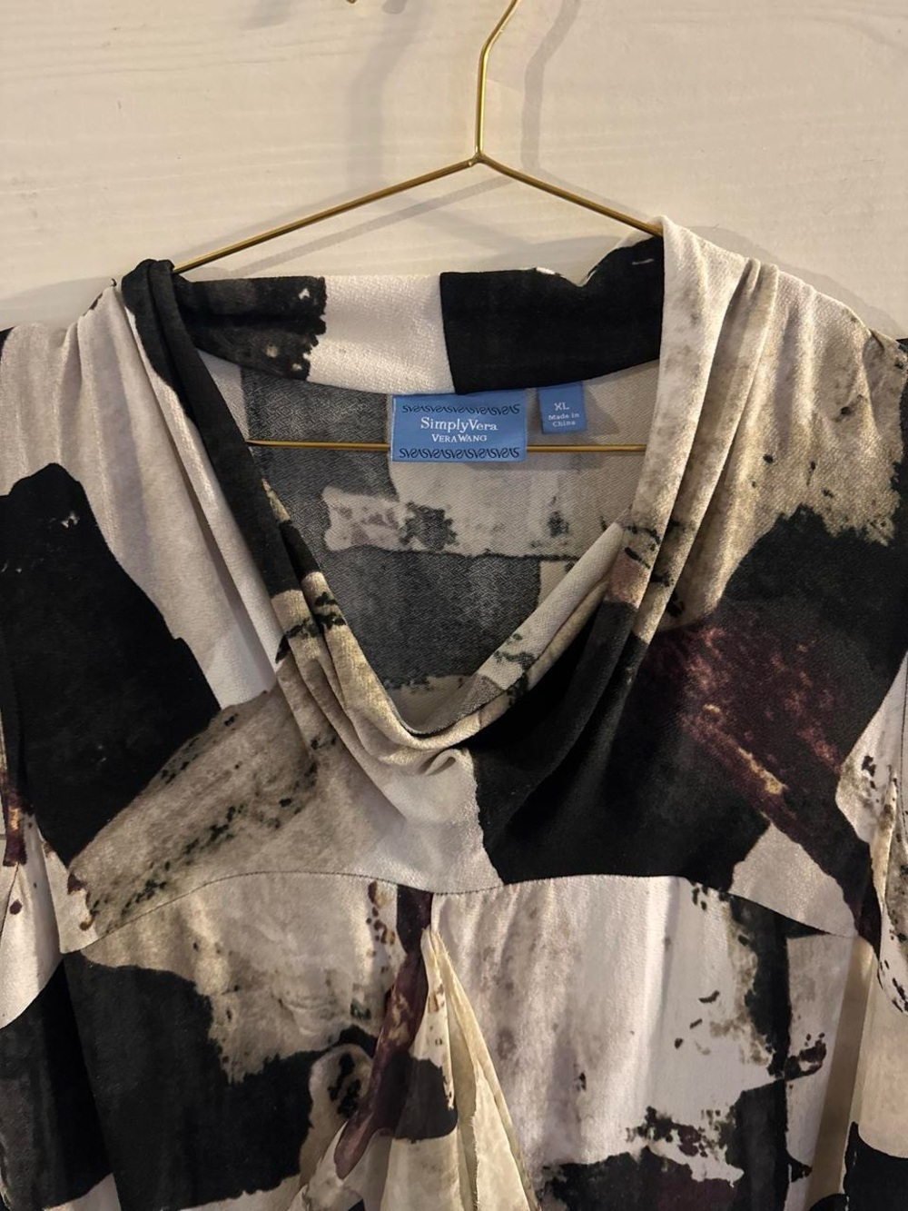 Simply Vera Vera Wang Black and Cream Abstract Cowl Neck Tunic